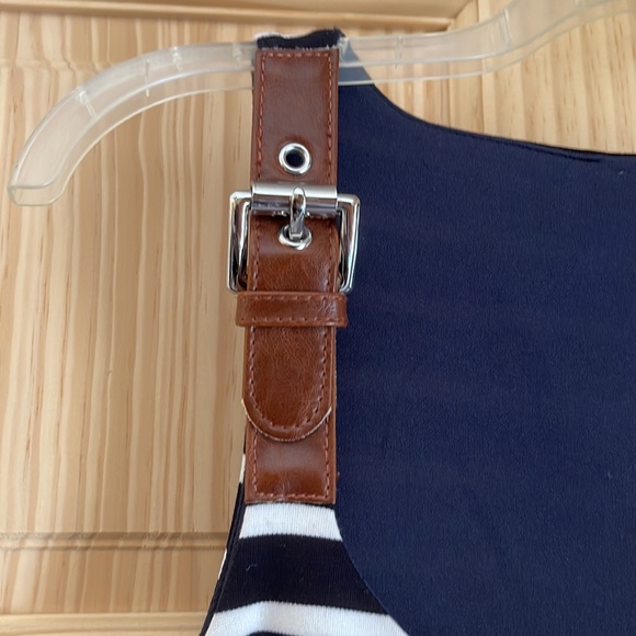 cute striped midi dress with brown buckle straps - Picture 3 of 3